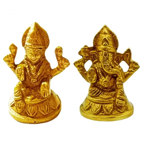 Handcrafted pure brass Idol/Murti of Laxmi Ganesh Ji . Murti Size: Height 2.5 inches.