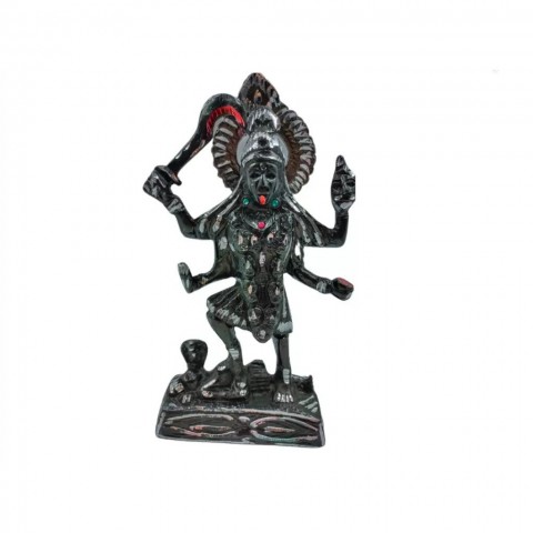 Handcrafted pure white metal Idol/Murti of Kali Mata. Murti Size: Height: 6 Inches.