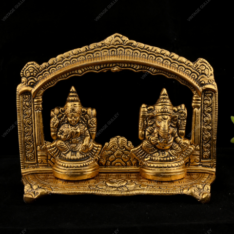 White Metal Gold Oxidized Laxmi Ganesh Arch