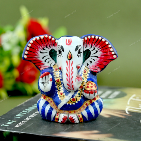 Enameled Metal Appu Ganesha Idol - 2 Inches - Blue