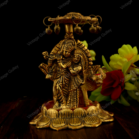 Metal Radha Krishna On Kamal Showpiece for Home Decor