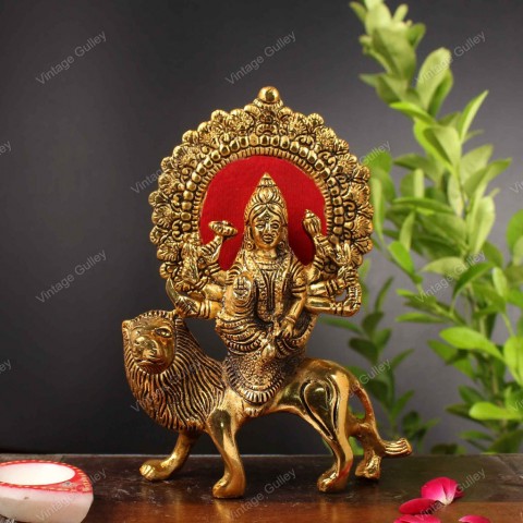 Metal Durga Mata Setting On Lion idol For Puja