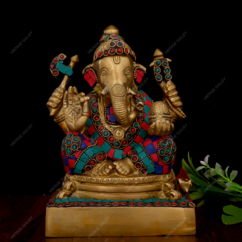 Brass Ganesha Idol Stonework