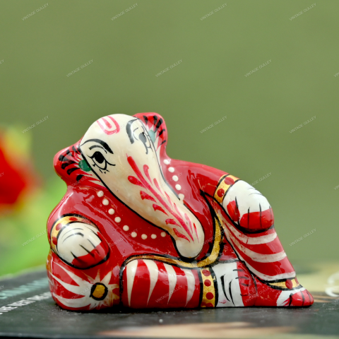 Enameled Metal Resting Ganesha Idol - 1 Inches