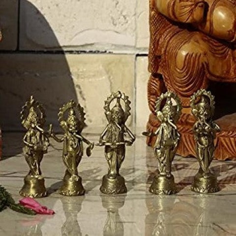 Brass Decorative Car Dashboard Ganesha Idol (Set of 5)