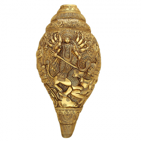 Brass Goddess Sculpted On Brass Shankh