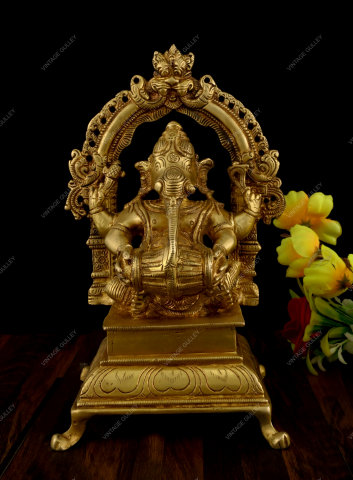 Brass Music Ganesha Idol - Mridangam