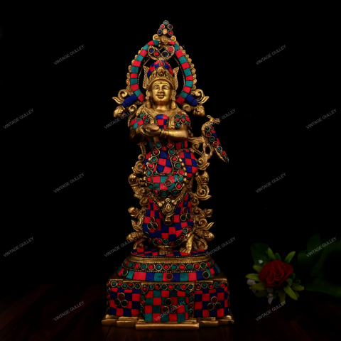 Brass Goddess Radha Stonework - 14 Inches