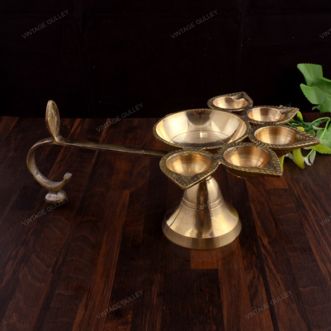 Brass Panch Aarti Diya - Small