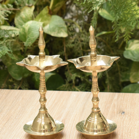 Brass PanchBatti Stand Diya for Puja - Set of 2