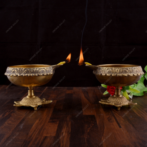 Brass Kuber Diya On Tortoise - Set of 2
