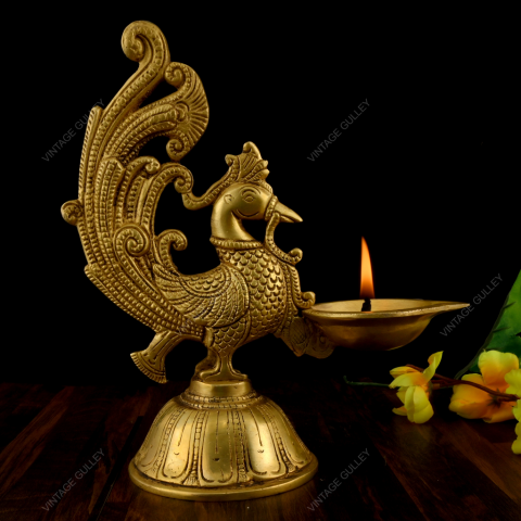 Brass Dancing Peacock Diya