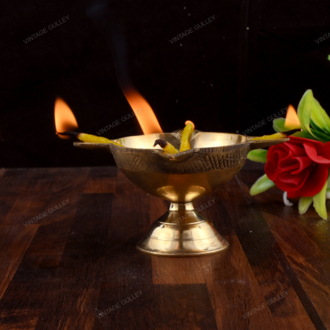 Brass Charmukhi Diya for Puja Medium