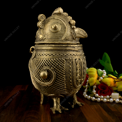 Handmade Brass Dhokra Owl Box Showpiece