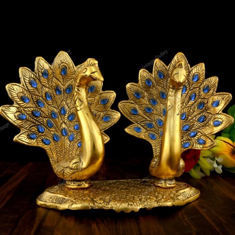 White Metal Golden Oxidized Peacock Pair
