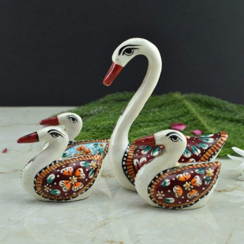Hand-Enamelled in Metal Meenakari Swan - Set of 4