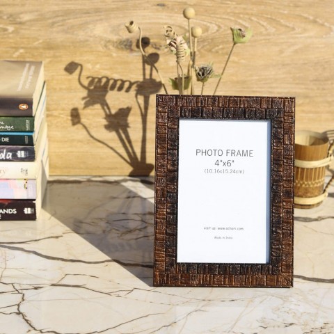 Brown Square Design Photo Frame with Stand - 4" x 6" (Vertical)