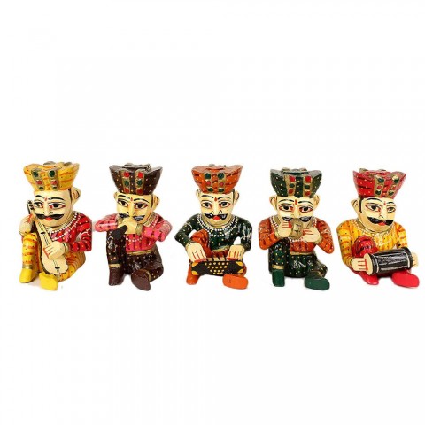 Wooden Rajasthani Musician - Set of 5 - 4 Inches