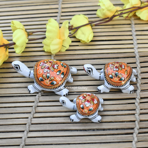 Metal Meenakari Tortoise for Home Decorative Showpiece (Orange)