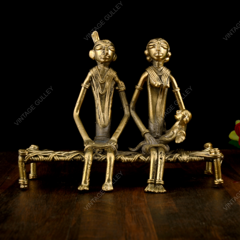 Brass Dhokra Golden Couple with Baby