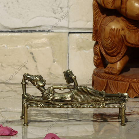 Brass Dhokra Reading Woman on Bed
