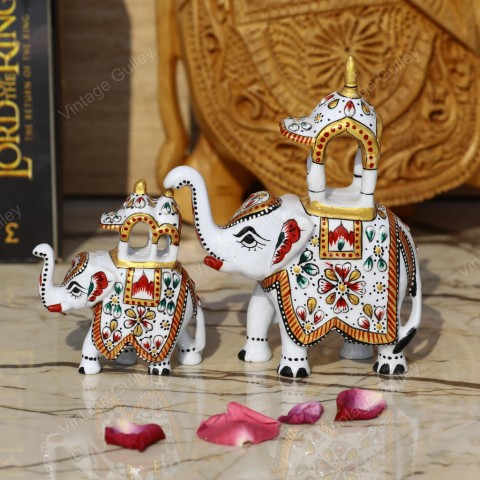 Metal Ambabari Meenakari Work Painted - White - Set of 2