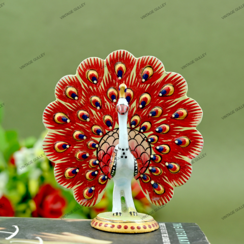 Metal Dancing Peacock Figurine - Red