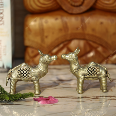Brass Dhokra Net Camel - Set of 2