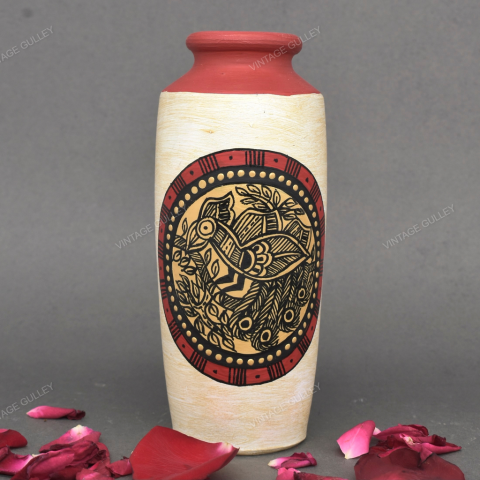 Warli Hand-Painted Terracotta Pot - Golden