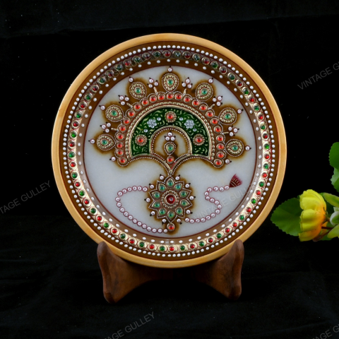 Marble Necklace Jewelry 22 Carat Gold Foil Work Round Shape - 6 Inches