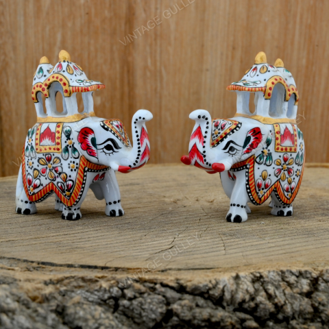 Metal Ambabari Meenakari Work Painted - 3 Inches - White - Set of 2