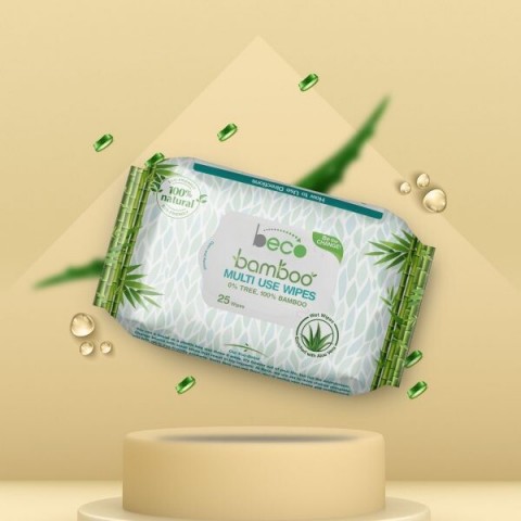 Beco Bamboo Adult  & Hypoallergenic for Sensitive Newborn Baby Skin| Wet Wipes Enriched with Aloe Vera| Eco Friendly and Natural Disinfectant Wet Tissues for Multipurpose Use| 25 Wipes - Pack
