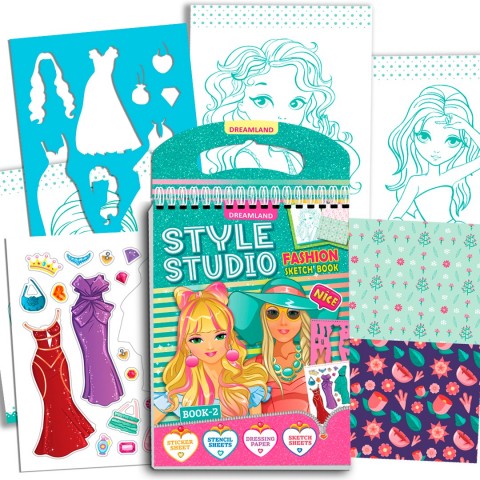 Style Studio Fashion Sketch Activity Book 2 for Girls Age 4-8 years– Creative Design Kit with Sticker Sheets, Stencil Sheets, Dressing Paper & Sketch Pages | Fun DIY Activity Book
