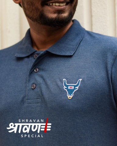 Shiva Nandi Polo Neck Tshirt - Denim Blue | Regular Fit