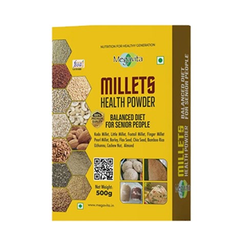 MEGAVITA Millets Health Powder, Balanced Diet for Senior People, Supports Digestive Health, Starchy and High-Protein Grain for Sustained Energy, 500g