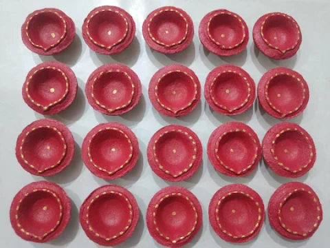 D Viswa 50 PC Desi Cowdung Deepak Small Red / Vilakku / Diya for Diwali Pooja , Deepawali Puja, Navratri, Yajna / Diya for Puja