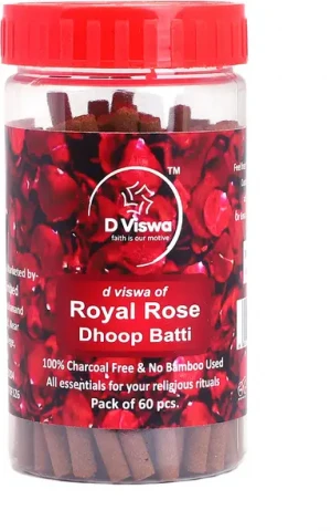 D Viswa Royal Rose Dhoop Stick 3.5 INCH (60 PC) Set of 1 I 100% Charcoal Free & NO Bamboo Used