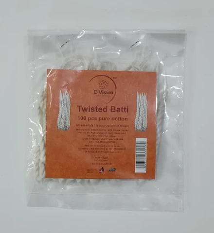 D Viswa Handmade Twisted Diya Batti/Deepam Vattulu/Diya Jyot Rui Batti 100 pc Pure Cotton