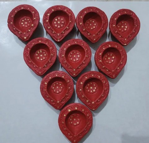 D Viswa 10 PC Desi Cowdung Deepak Big - Red / Vilakku / Diya for Diwali Pooja , Deepawali Puja, Navratri, Yajna / Diya for Puja