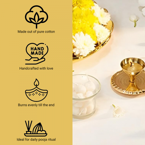 D Viswa Phool Vati/Batti/Deepam Vattulu/Diya Jyot Rui Batti/Cotton Wick - Small 100 PC Pure Cotton