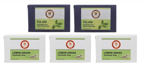 Nonhalal Handmade Soap Combo 3 Lemon Grass & 2 Tulasi Cow Ghee Herbal Soaps